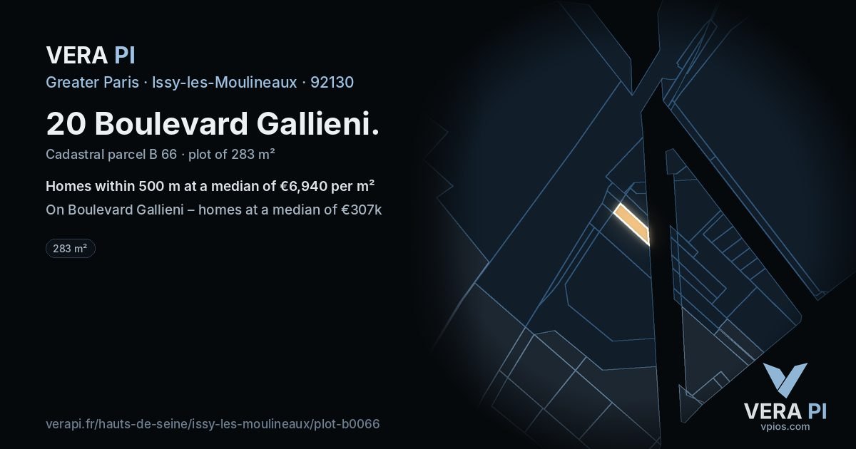 20 Boulevard Gallieni, Issy-les-Moulineaux at night – the plot lit, the parcels around coloured by the prices near them