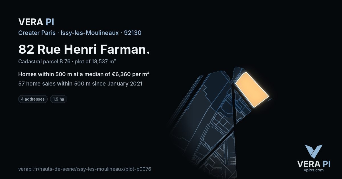 82 Rue Henri Farman, Issy-les-Moulineaux at night – the plot lit, the parcels around coloured by the prices near them
