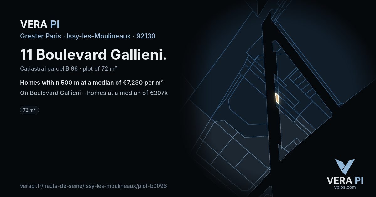 11 Boulevard Gallieni, Issy-les-Moulineaux at night – the plot lit, the parcels around coloured by the prices near them