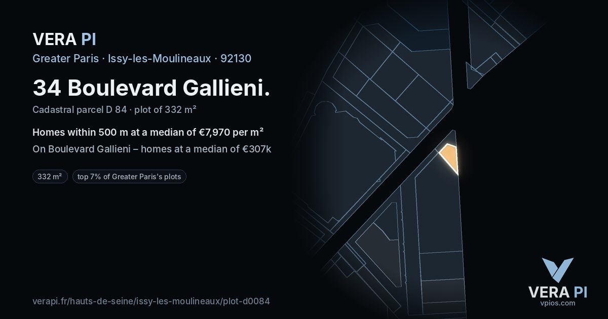 34 Boulevard Gallieni, Issy-les-Moulineaux at night – the plot lit, the parcels around coloured by the prices near them