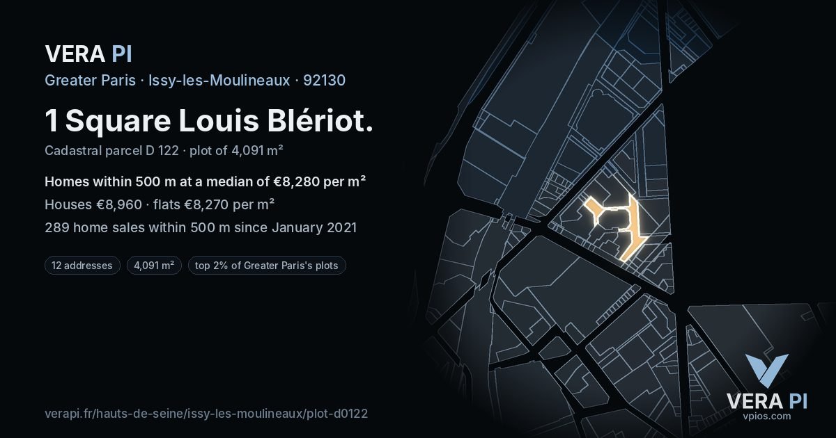 1 Square Louis Blériot, Issy-les-Moulineaux at night – the plot lit, the parcels around coloured by the prices near them
