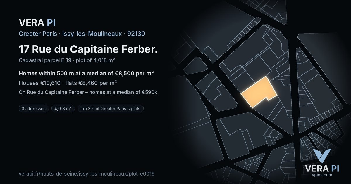 17 Rue du Capitaine Ferber, Issy-les-Moulineaux at night – the plot lit, the parcels around coloured by the prices near them