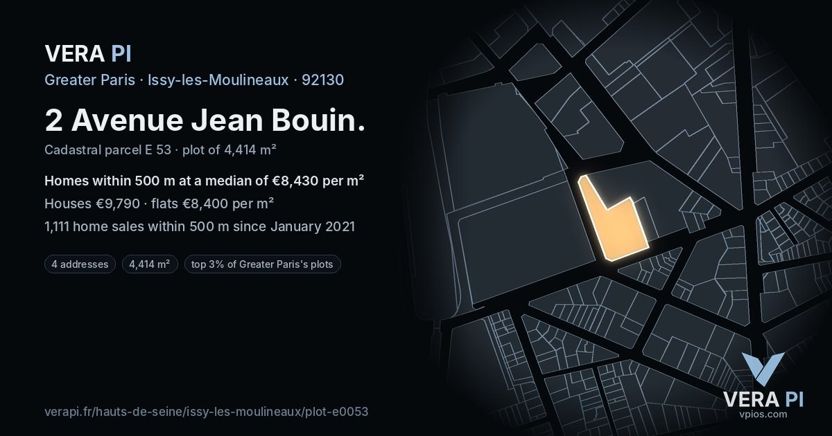 2 Avenue Jean Bouin, Issy-les-Moulineaux at night – the plot lit, the parcels around coloured by the prices near them