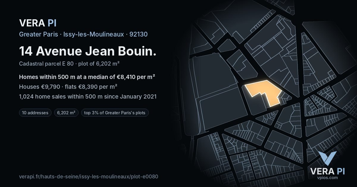 14 Avenue Jean Bouin, Issy-les-Moulineaux at night – the plot lit, the parcels around coloured by the prices near them