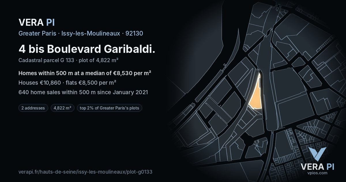4 bis Boulevard Garibaldi, Issy-les-Moulineaux at night – the plot lit, the parcels around coloured by the prices near them