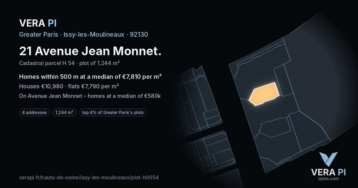 21 Avenue Jean Monnet, Issy-les-Moulineaux at night – the plot lit, the parcels around coloured by the prices near them