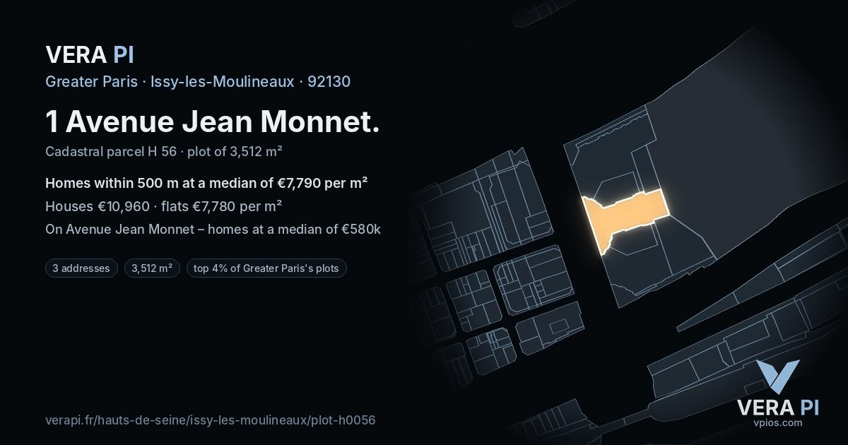1 Avenue Jean Monnet, Issy-les-Moulineaux at night – the plot lit, the parcels around coloured by the prices near them