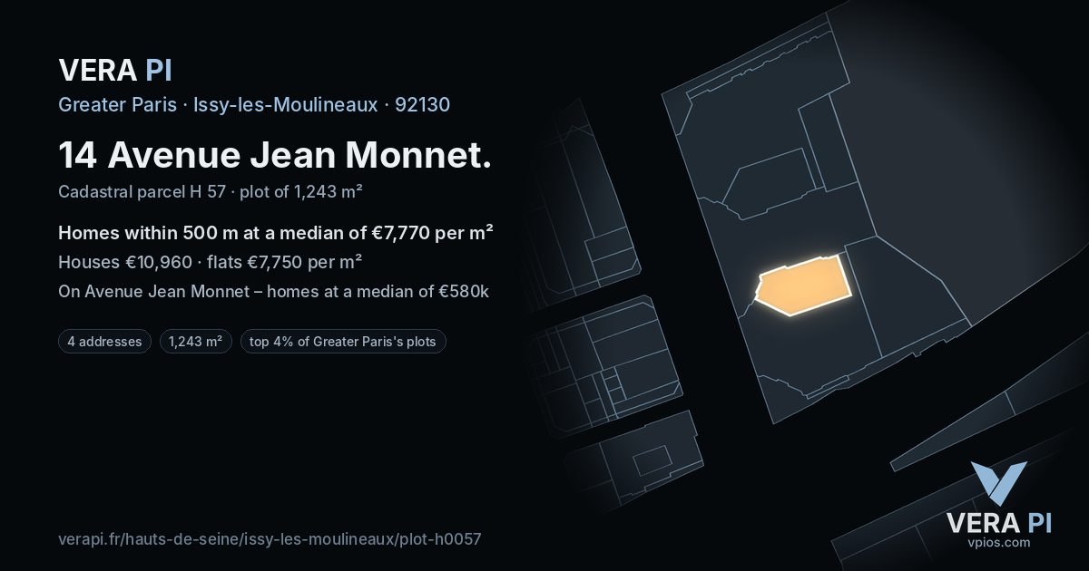 14 Avenue Jean Monnet, Issy-les-Moulineaux at night – the plot lit, the parcels around coloured by the prices near them