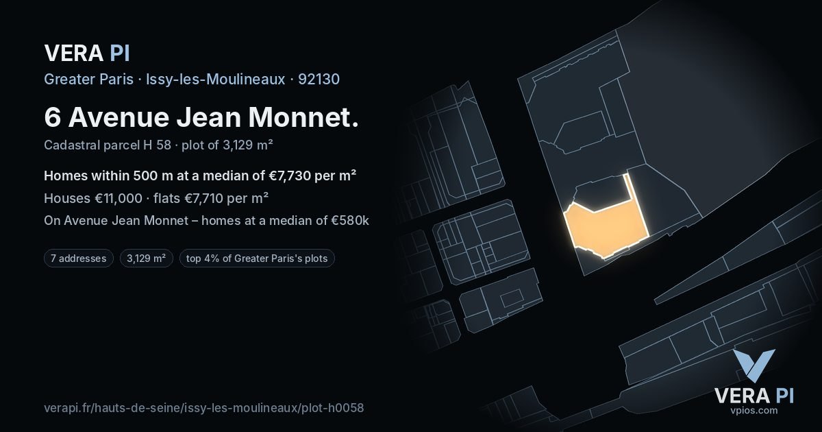 6 Avenue Jean Monnet, Issy-les-Moulineaux at night – the plot lit, the parcels around coloured by the prices near them