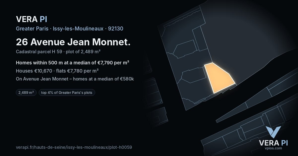 26 Avenue Jean Monnet, Issy-les-Moulineaux at night – the plot lit, the parcels around coloured by the prices near them