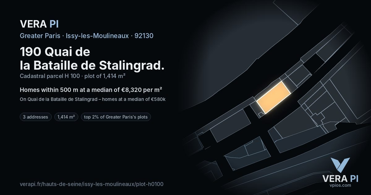 190 Quai de la Bataille de Stalingrad, Issy-les-Moulineaux at night – the plot lit, the parcels around coloured by the prices near them