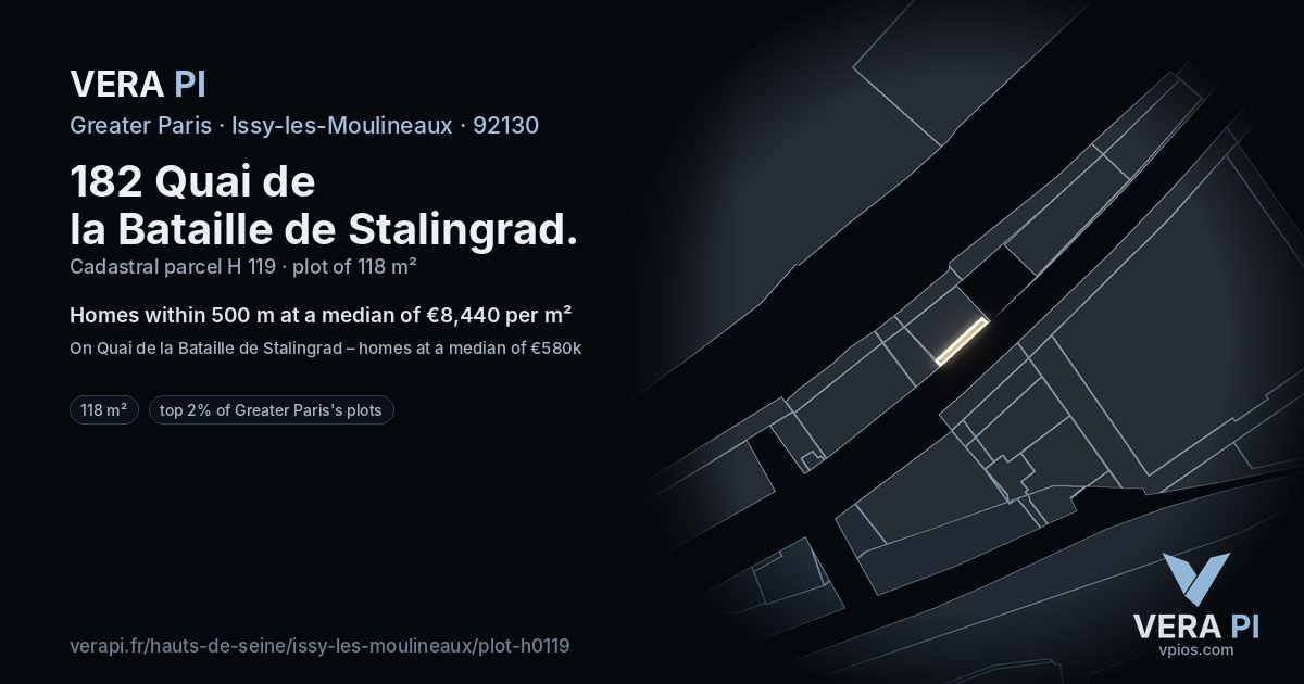 182 Quai de la Bataille de Stalingrad, Issy-les-Moulineaux at night – the plot lit, the parcels around coloured by the prices near them