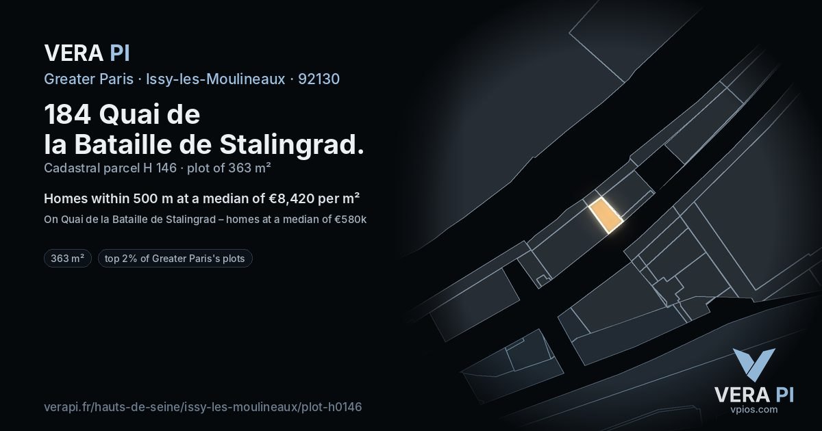 184 Quai de la Bataille de Stalingrad, Issy-les-Moulineaux at night – the plot lit, the parcels around coloured by the prices near them