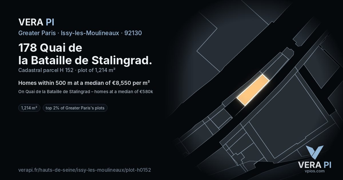 178 Quai de la Bataille de Stalingrad, Issy-les-Moulineaux at night – the plot lit, the parcels around coloured by the prices near them