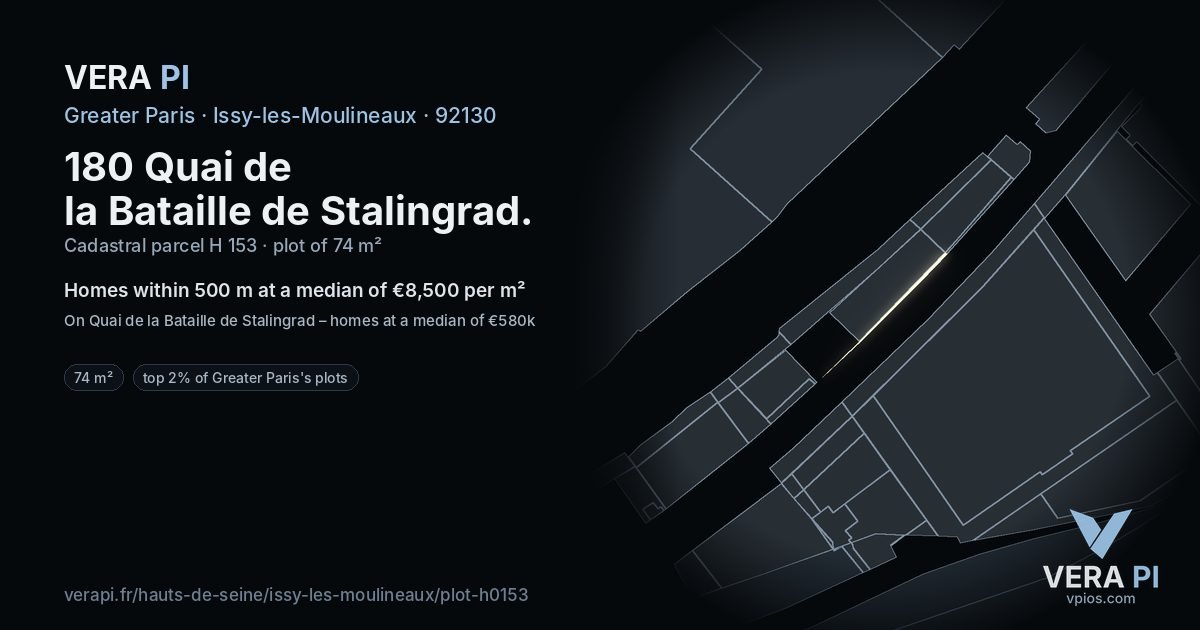 180 Quai de la Bataille de Stalingrad, Issy-les-Moulineaux at night – the plot lit, the parcels around coloured by the prices near them