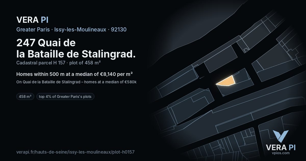 247 Quai de la Bataille de Stalingrad, Issy-les-Moulineaux at night – the plot lit, the parcels around coloured by the prices near them