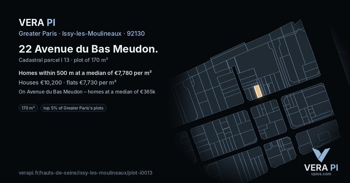 22 Avenue du Bas Meudon, Issy-les-Moulineaux at night – the plot lit, the parcels around coloured by the prices near them