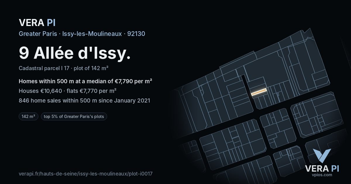 9 Allée d'Issy, Issy-les-Moulineaux at night – the plot lit, the parcels around coloured by the prices near them