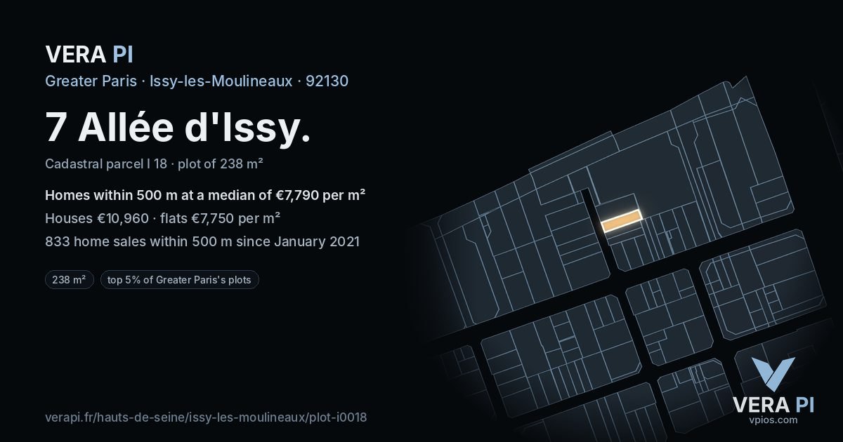 7 Allée d'Issy, Issy-les-Moulineaux at night – the plot lit, the parcels around coloured by the prices near them