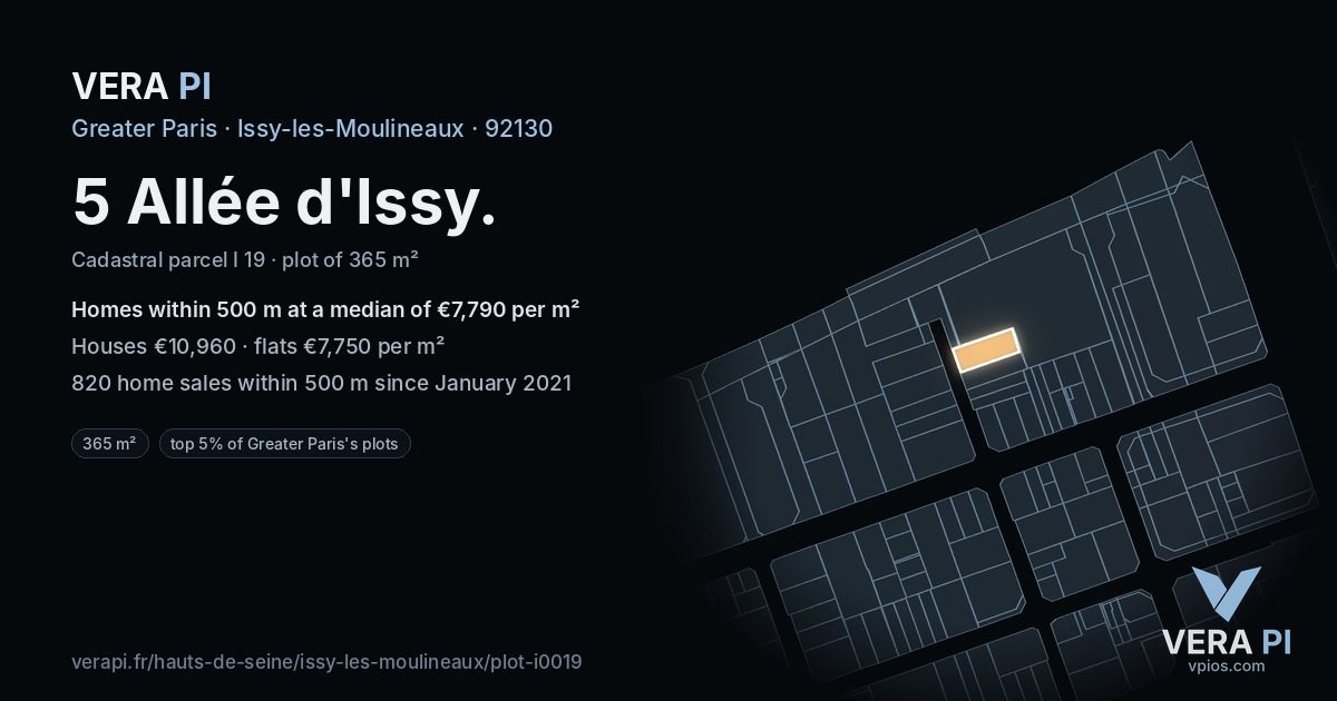 5 Allée d'Issy, Issy-les-Moulineaux at night – the plot lit, the parcels around coloured by the prices near them