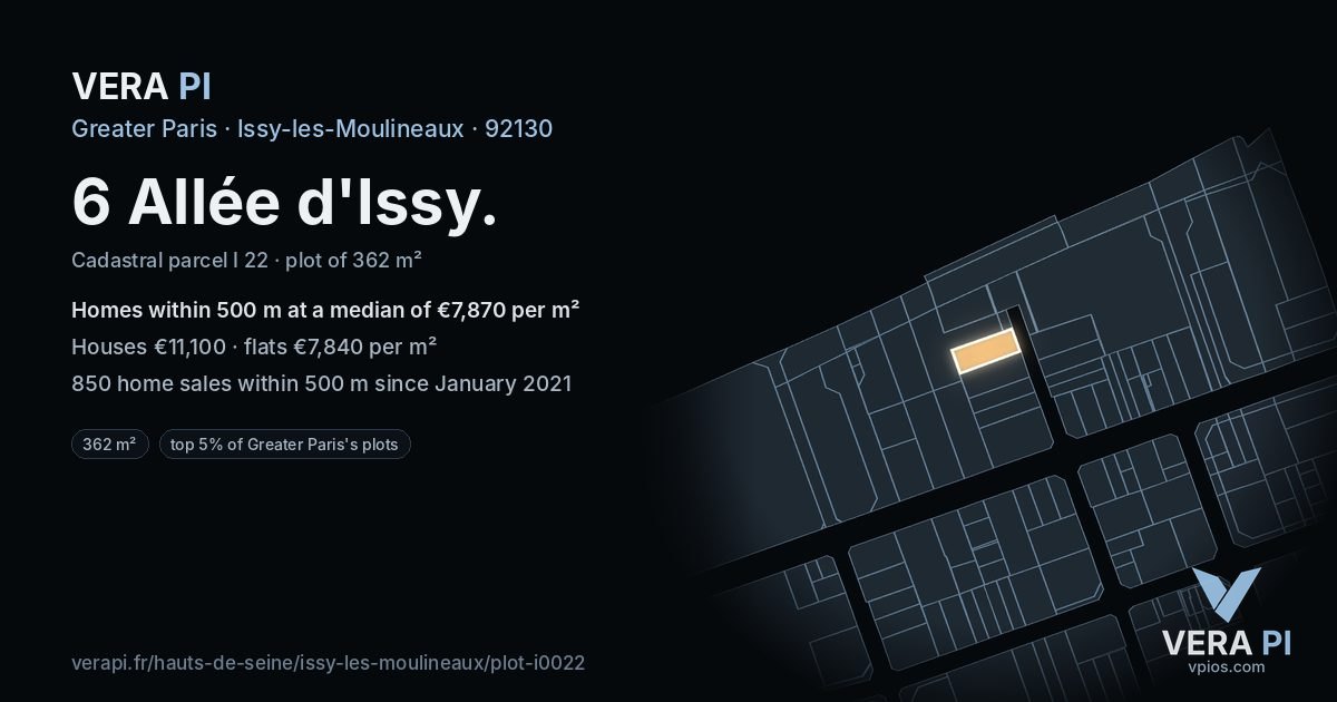 6 Allée d'Issy, Issy-les-Moulineaux at night – the plot lit, the parcels around coloured by the prices near them