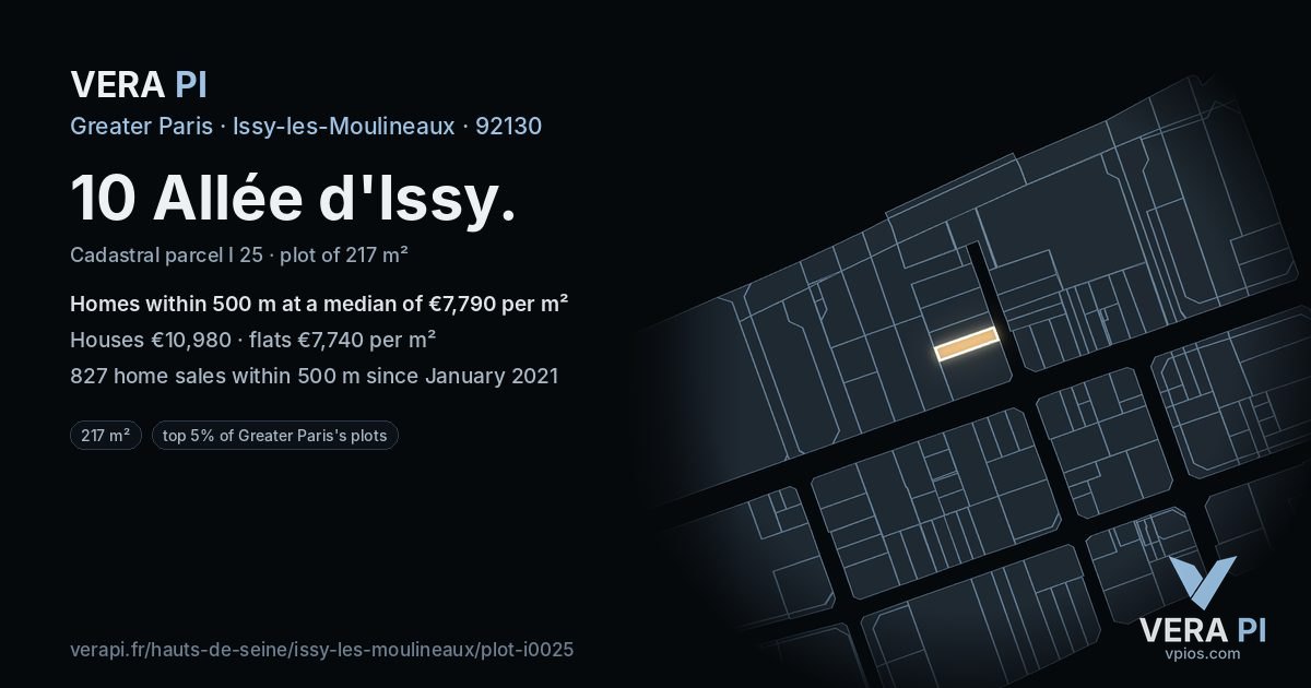 10 Allée d'Issy, Issy-les-Moulineaux at night – the plot lit, the parcels around coloured by the prices near them
