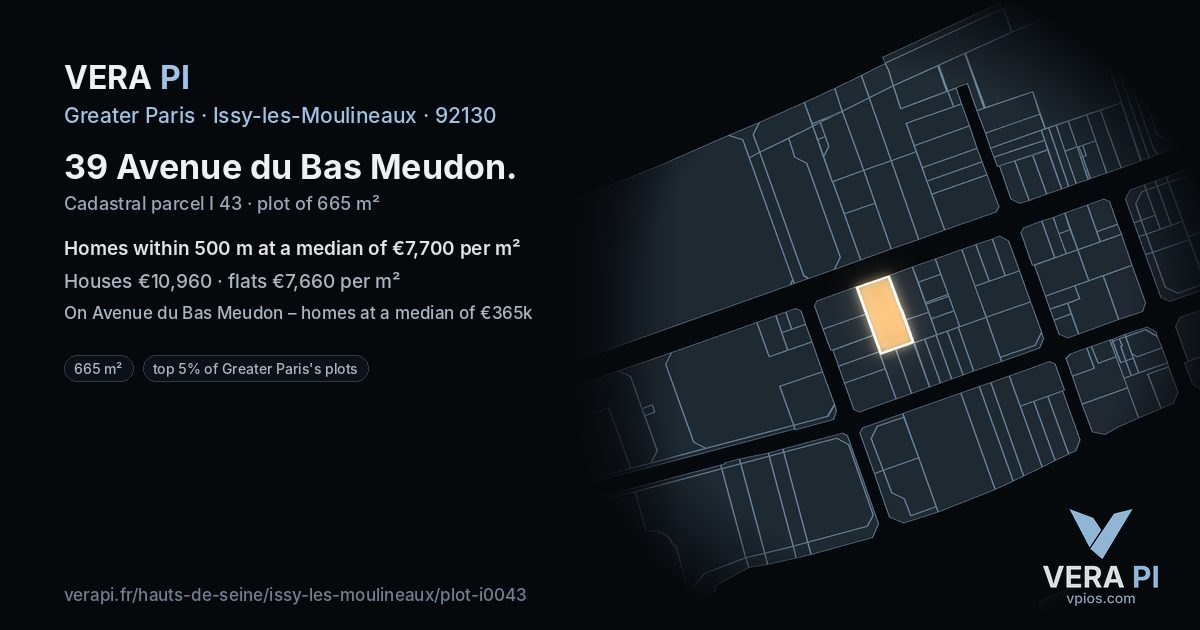 39 Avenue du Bas Meudon, Issy-les-Moulineaux at night – the plot lit, the parcels around coloured by the prices near them