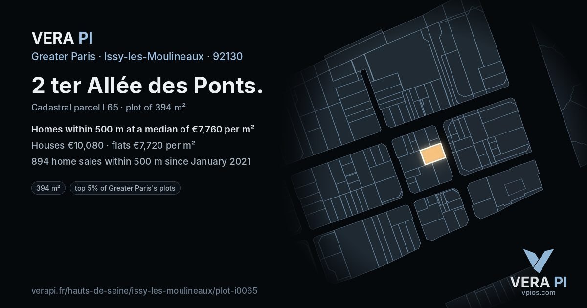 2 ter Allée des Ponts, Issy-les-Moulineaux at night – the plot lit, the parcels around coloured by the prices near them