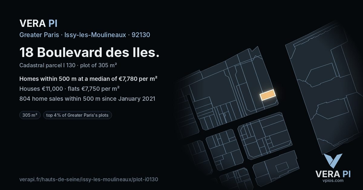 18 Boulevard des Iles, Issy-les-Moulineaux at night – the plot lit, the parcels around coloured by the prices near them