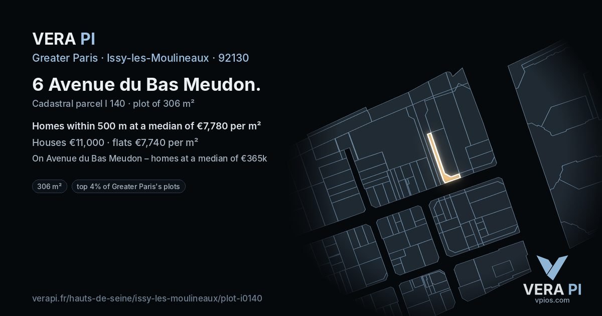 6 Avenue du Bas Meudon, Issy-les-Moulineaux at night – the plot lit, the parcels around coloured by the prices near them