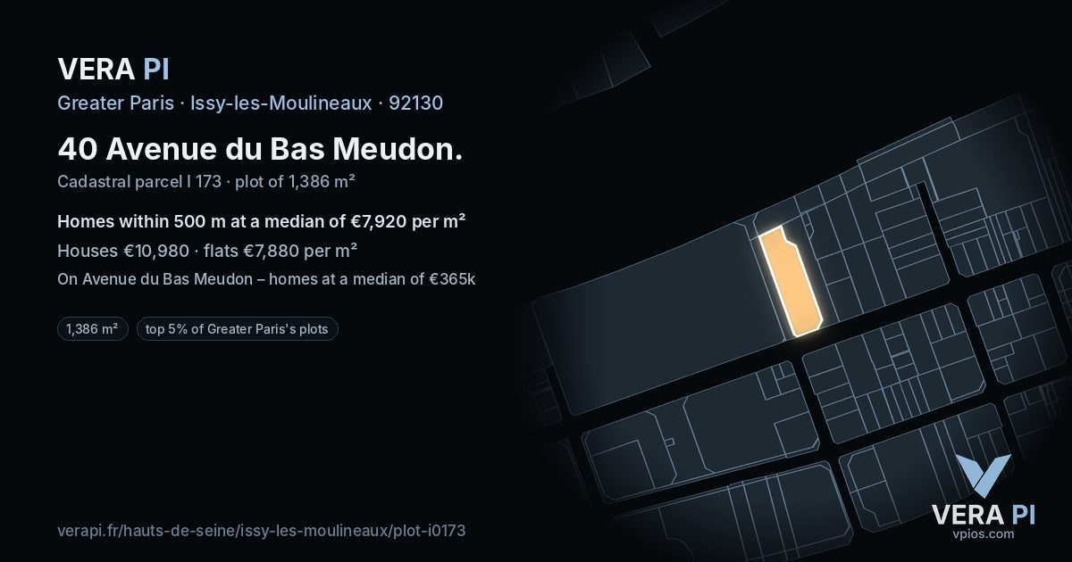 40 Avenue du Bas Meudon, Issy-les-Moulineaux at night – the plot lit, the parcels around coloured by the prices near them