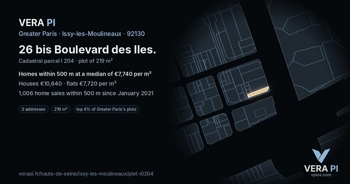 26 bis Boulevard des Iles, Issy-les-Moulineaux at night – the plot lit, the parcels around coloured by the prices near them