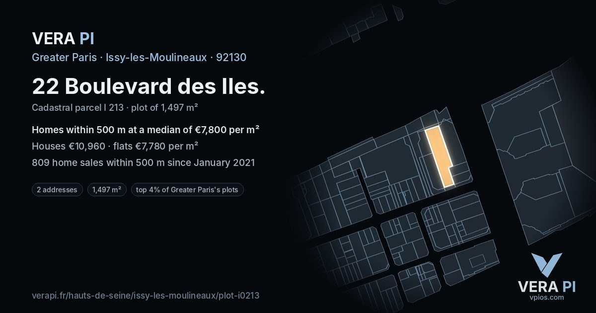 22 Boulevard des Iles, Issy-les-Moulineaux at night – the plot lit, the parcels around coloured by the prices near them