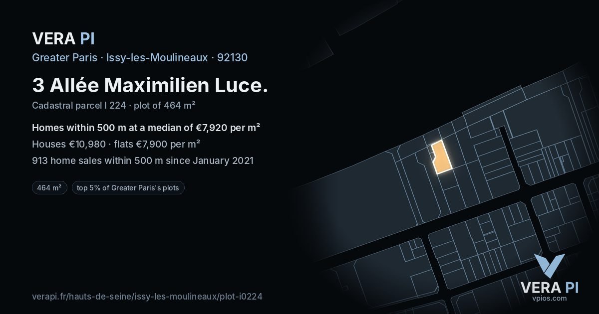 3 Allée Maximilien Luce, Issy-les-Moulineaux at night – the plot lit, the parcels around coloured by the prices near them