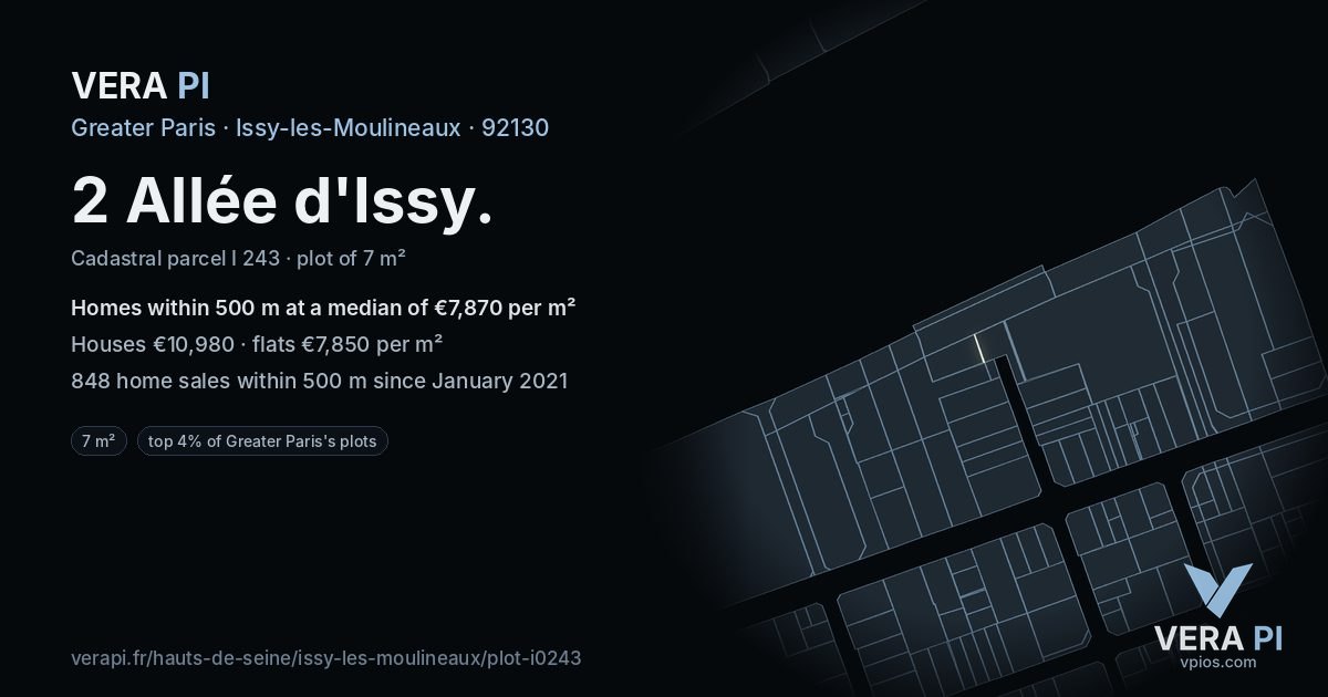 2 Allée d'Issy, Issy-les-Moulineaux at night – the plot lit, the parcels around coloured by the prices near them