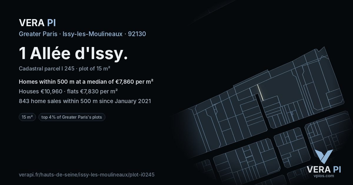 1 Allée d'Issy, Issy-les-Moulineaux at night – the plot lit, the parcels around coloured by the prices near them