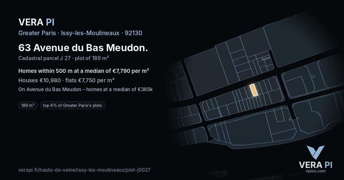 63 Avenue du Bas Meudon, Issy-les-Moulineaux at night – the plot lit, the parcels around coloured by the prices near them