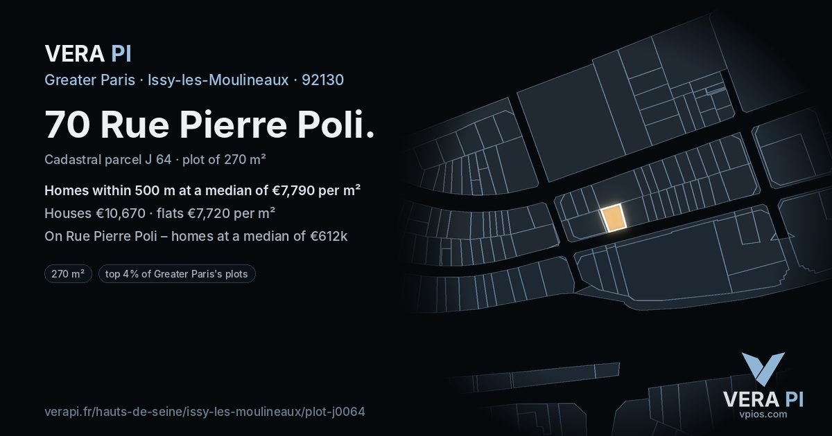 70 Rue Pierre Poli, Issy-les-Moulineaux at night – the plot lit, the parcels around coloured by the prices near them