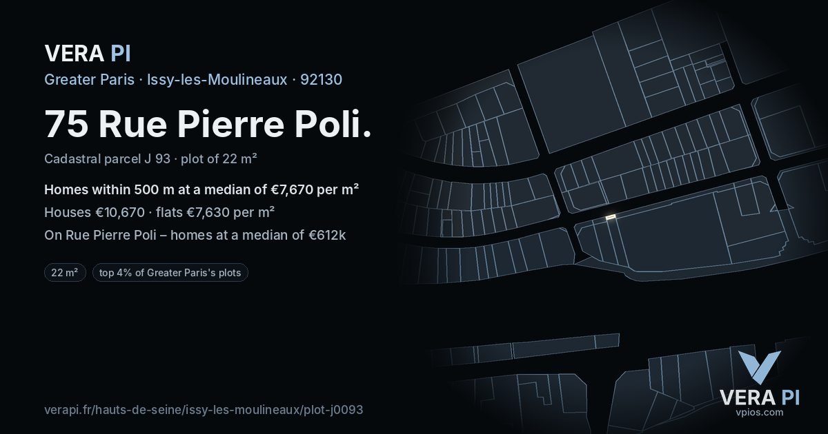 75 Rue Pierre Poli, Issy-les-Moulineaux at night – the plot lit, the parcels around coloured by the prices near them
