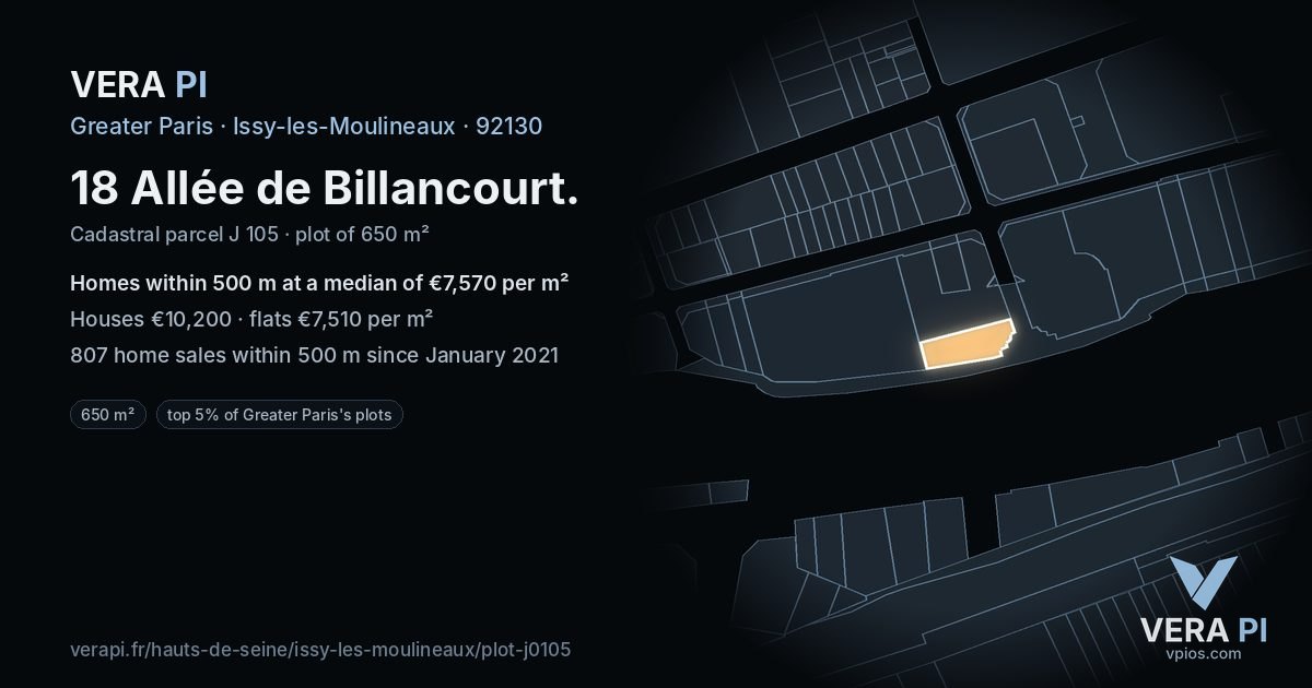 18 Allée de Billancourt, Issy-les-Moulineaux at night – the plot lit, the parcels around coloured by the prices near them