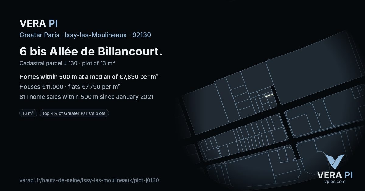 6 bis Allée de Billancourt, Issy-les-Moulineaux at night – the plot lit, the parcels around coloured by the prices near them