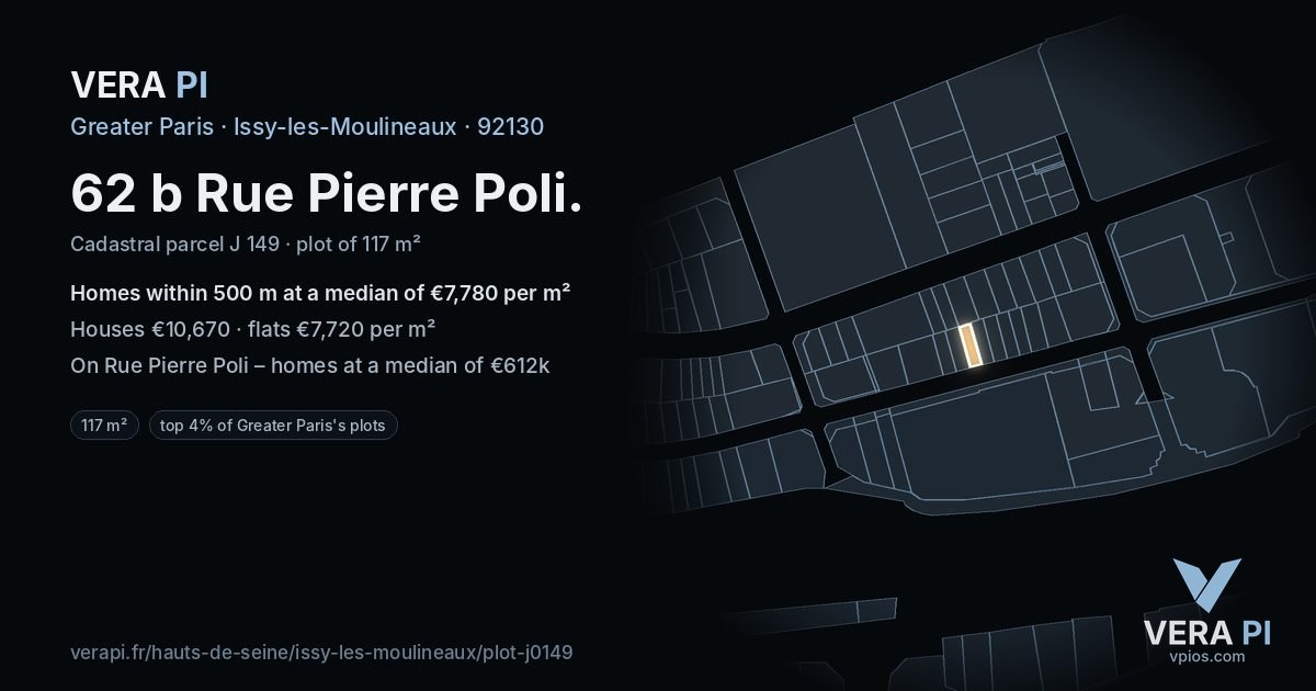 62 b Rue Pierre Poli, Issy-les-Moulineaux at night – the plot lit, the parcels around coloured by the prices near them