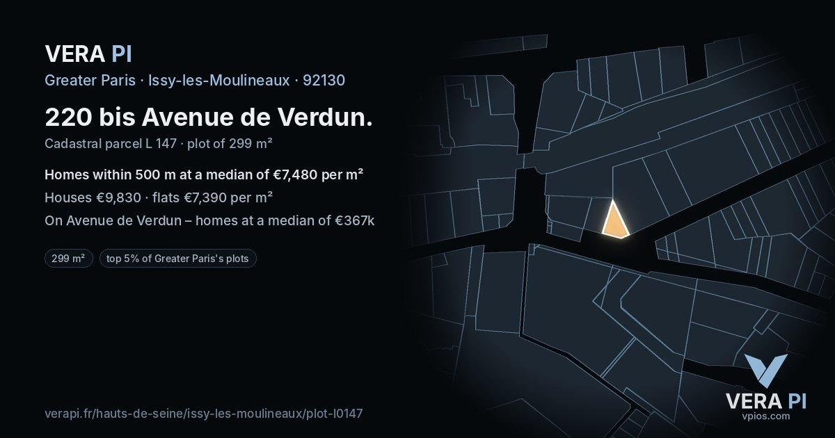 220 bis Avenue de Verdun, Issy-les-Moulineaux at night – the plot lit, the parcels around coloured by the prices near them