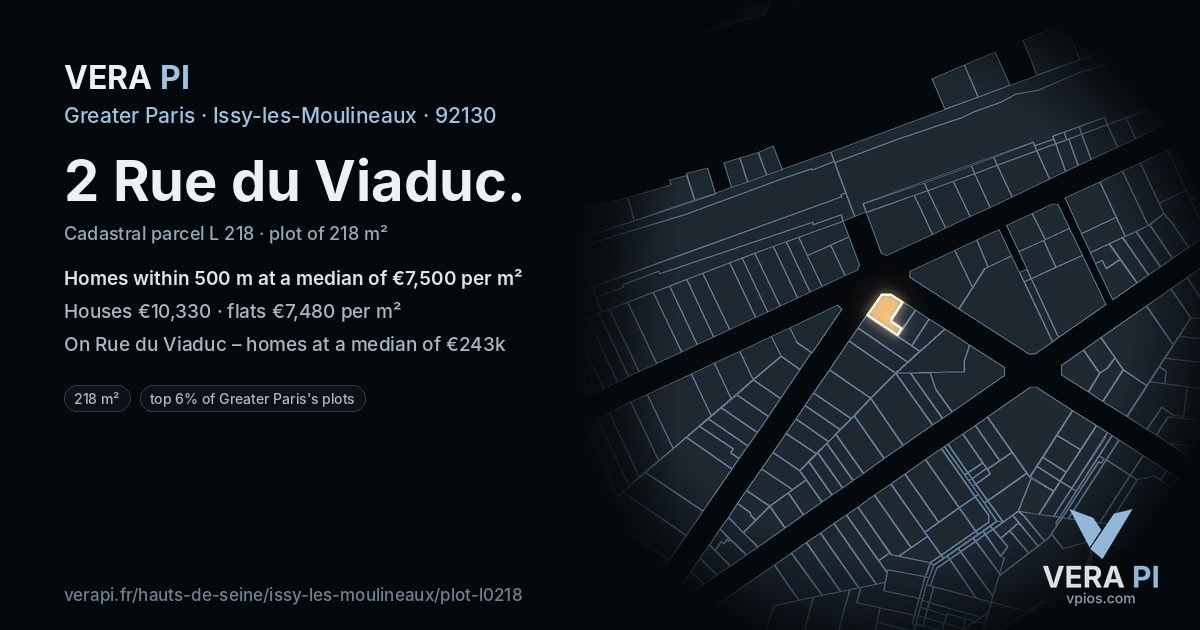 2 Rue du Viaduc, Issy-les-Moulineaux at night – the plot lit, the parcels around coloured by the prices near them