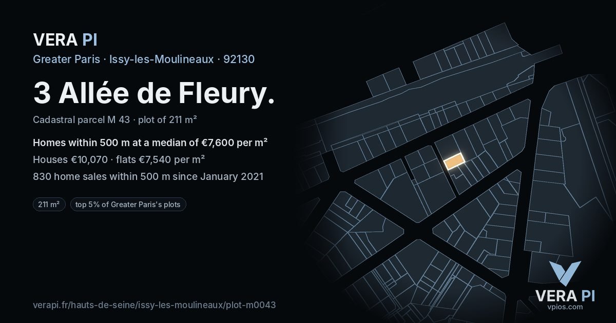 3 Allée de Fleury, Issy-les-Moulineaux at night – the plot lit, the parcels around coloured by the prices near them