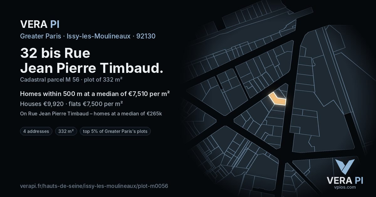 32 bis Rue Jean Pierre Timbaud, Issy-les-Moulineaux at night – the plot lit, the parcels around coloured by the prices near them