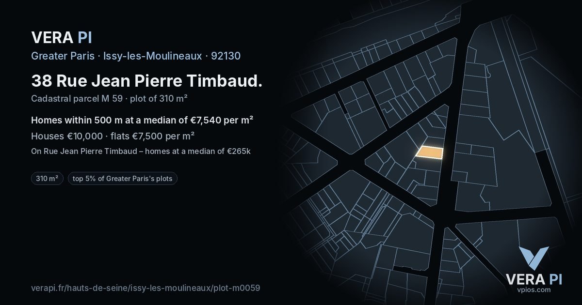 38 Rue Jean Pierre Timbaud, Issy-les-Moulineaux at night – the plot lit, the parcels around coloured by the prices near them