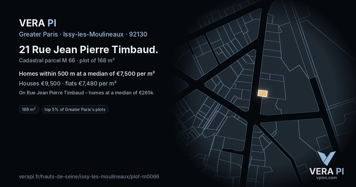 21 Rue Jean Pierre Timbaud, Issy-les-Moulineaux at night – the plot lit, the parcels around coloured by the prices near them