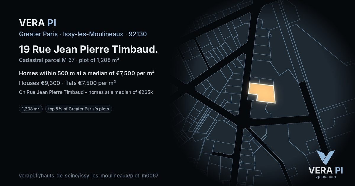 19 Rue Jean Pierre Timbaud, Issy-les-Moulineaux at night – the plot lit, the parcels around coloured by the prices near them