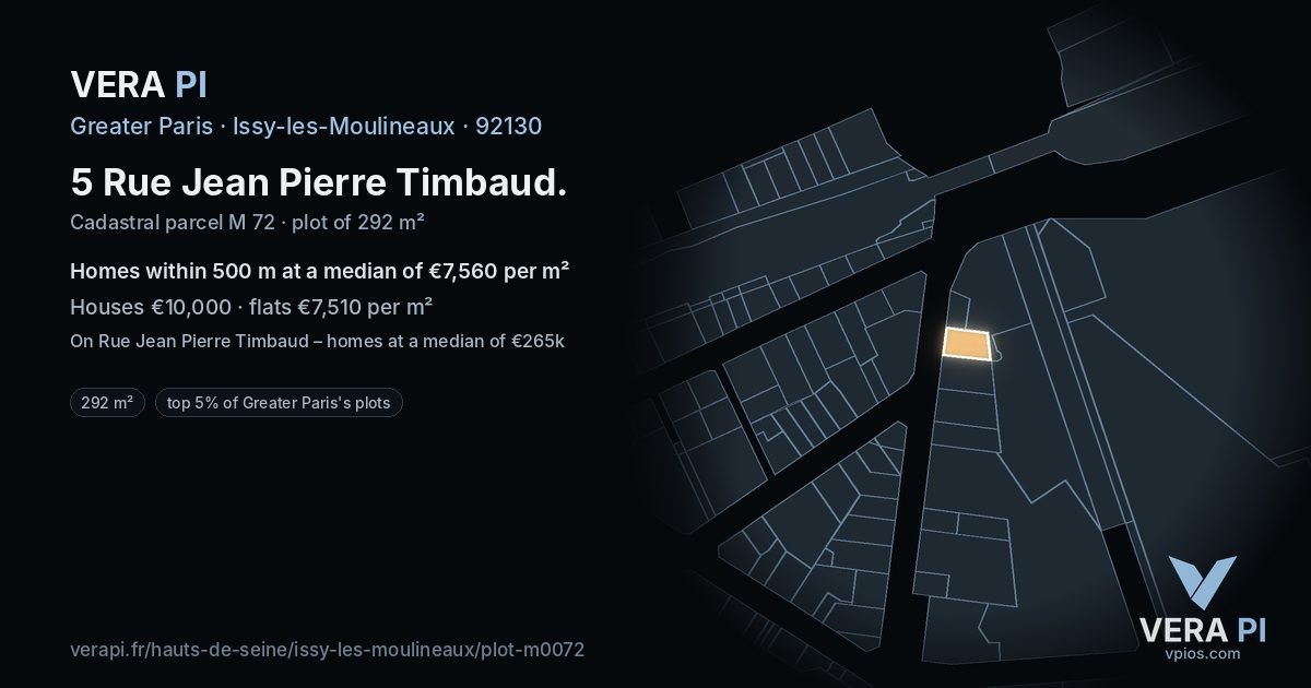 5 Rue Jean Pierre Timbaud, Issy-les-Moulineaux at night – the plot lit, the parcels around coloured by the prices near them